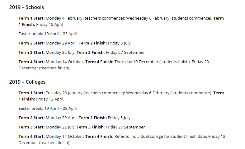  2019 TAS Term Dates The Holidaying Family